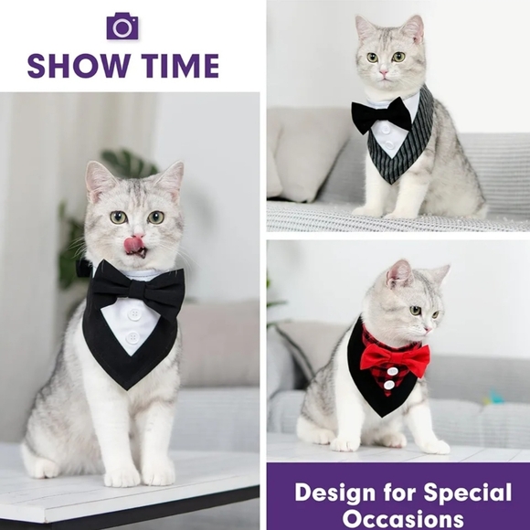 New 2pack Wedding Dog/Cat Tuxedo Bandanas Bow Tie - Picture 3 of 7